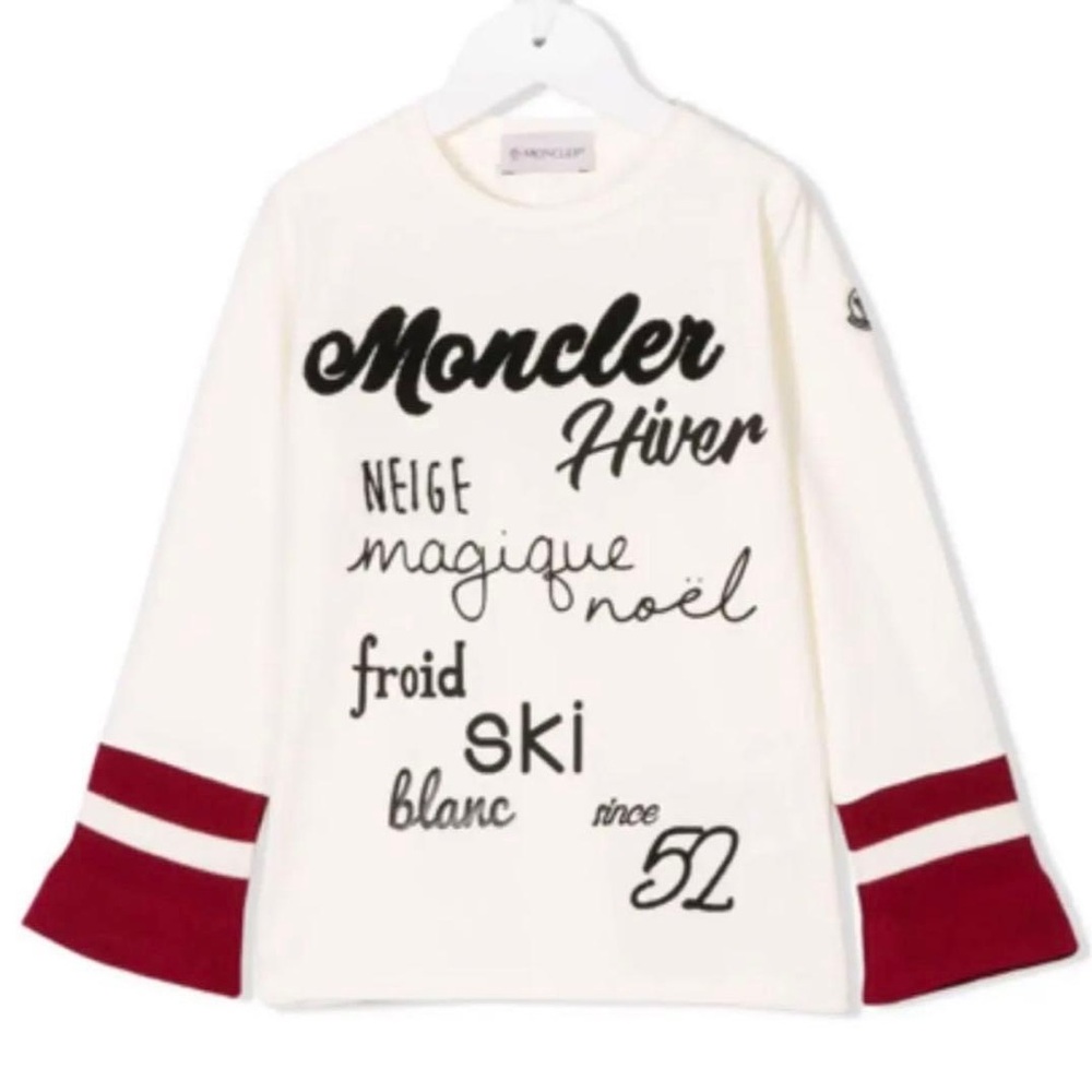 Authentic Moncler Kids Cream and Red Graphic Long Sleeve Tee